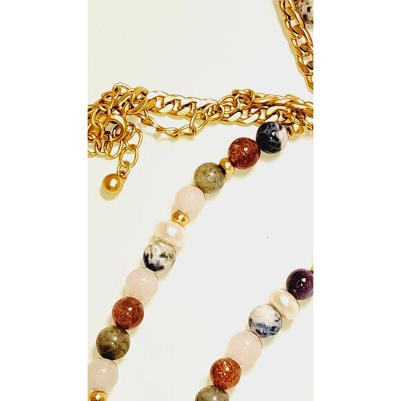 White House black market bead Stone necklace gold multi color Great condition. - Picture 5 of 6